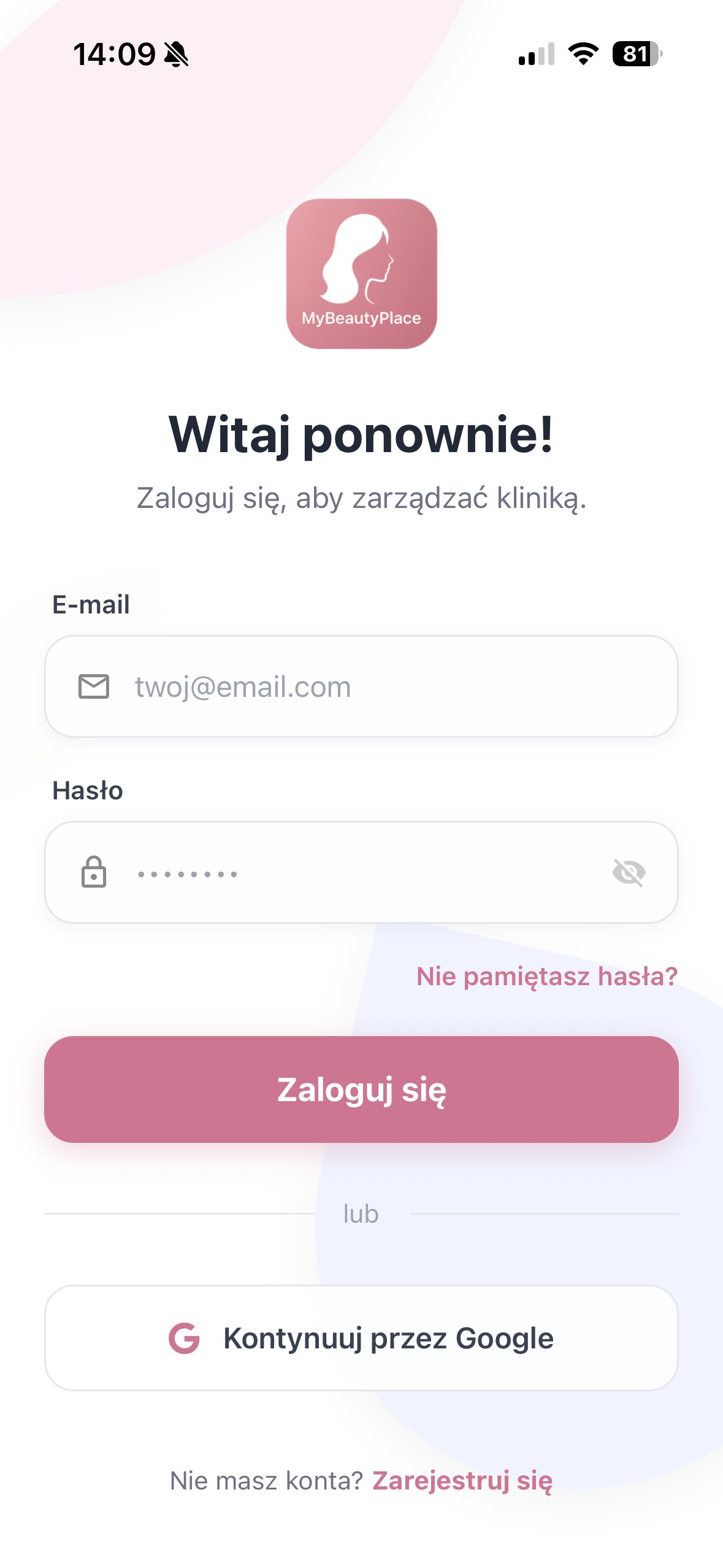 Aplikacja mobilna MyBeautyPlace